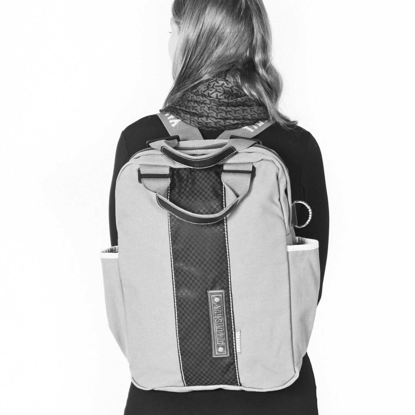 YAN SHUANG Mochila Ejecutiva Algodón Negro Piel Café