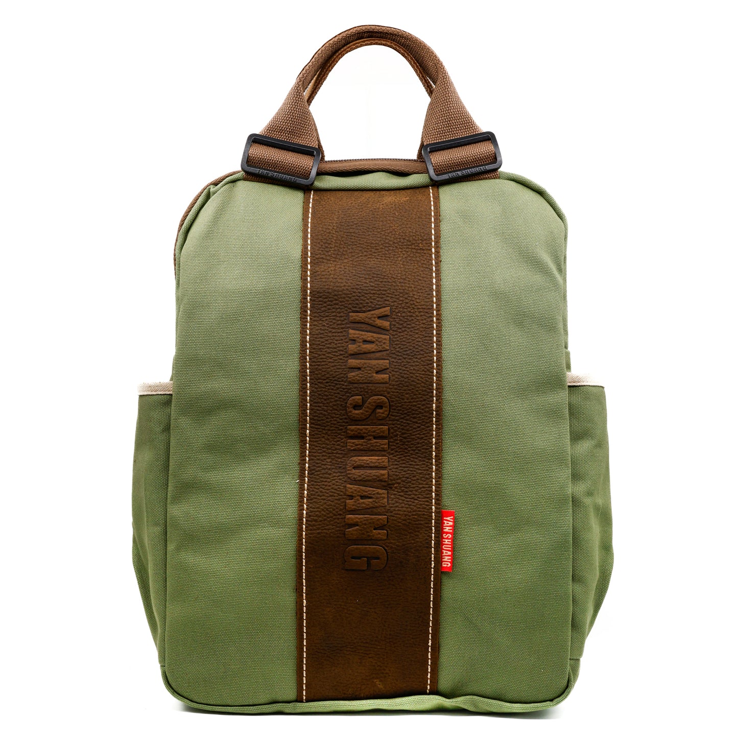 YAN SHUANG Mochila Ejecutiva Verde Militar Piel Café