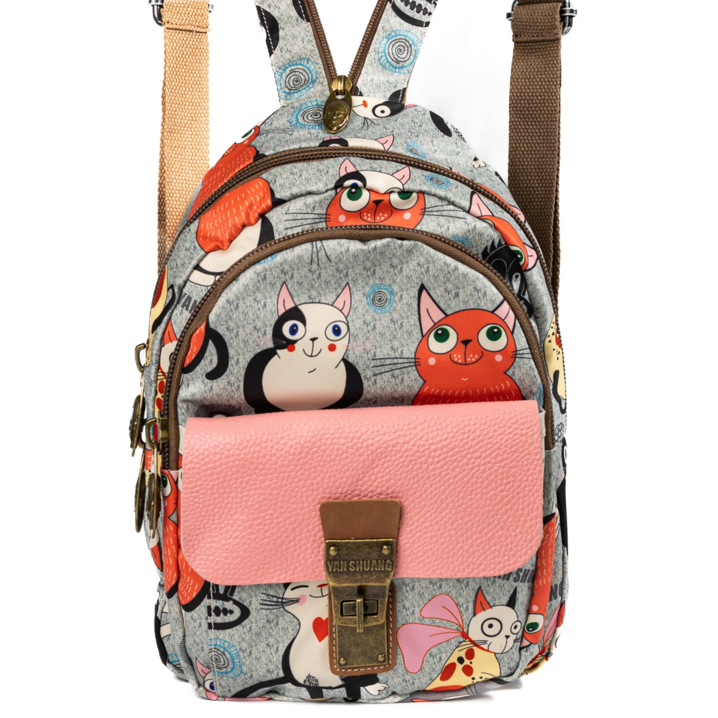 YAN SHUANG Mochila Convertible Gato Mao Piel Rosa