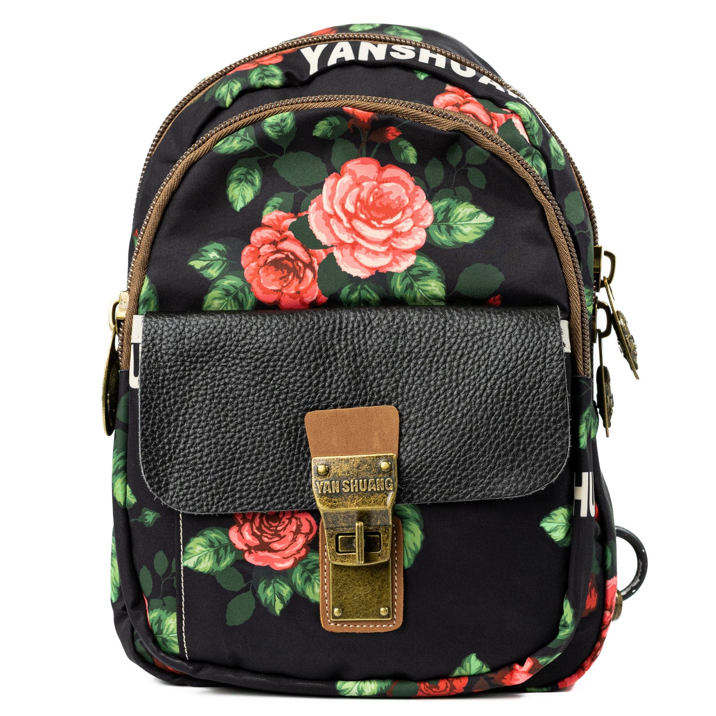 YAN SHUANG Convertible Backpack Flower Language Black Leather