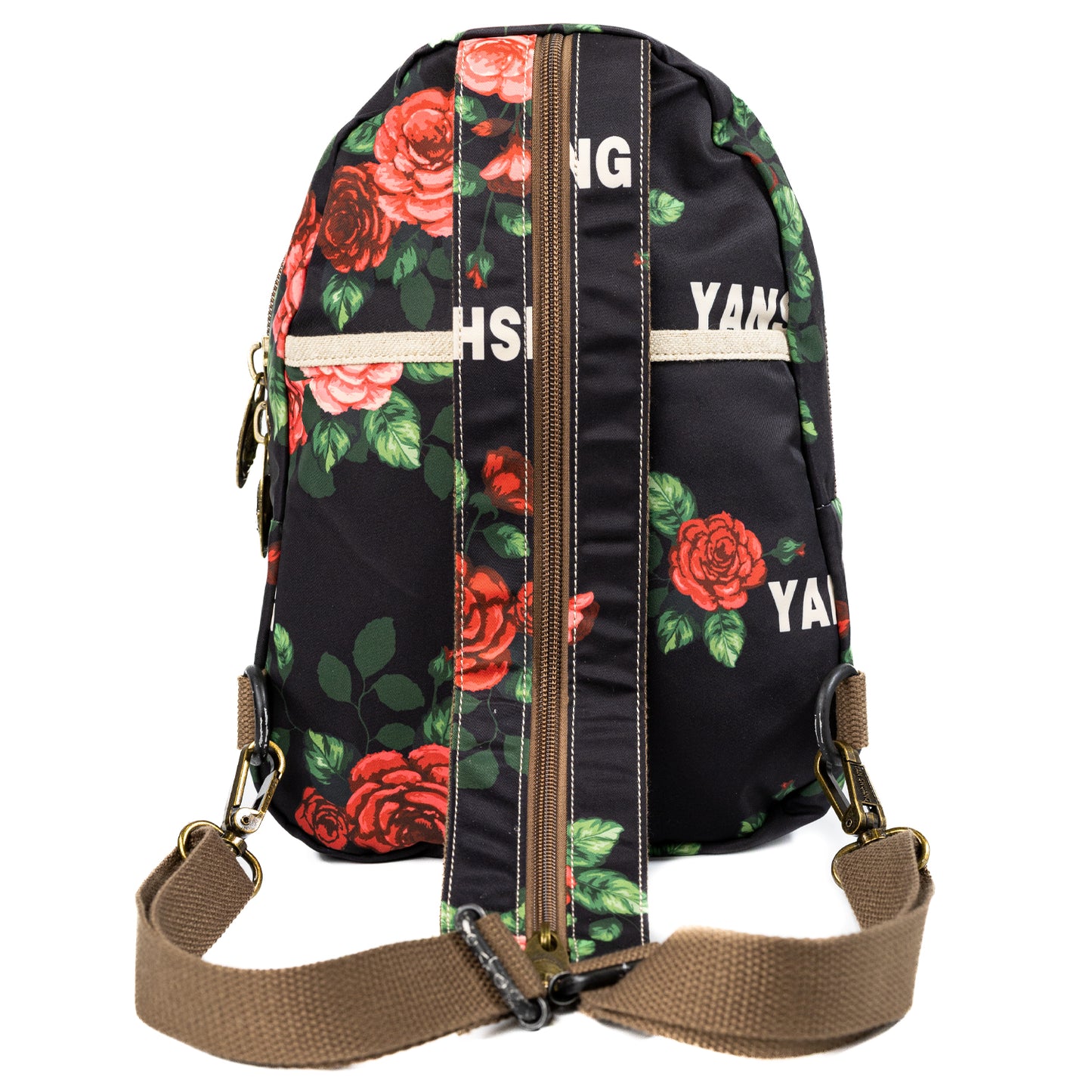 YAN SHUANG Convertible Backpack Flower Language Black Leather