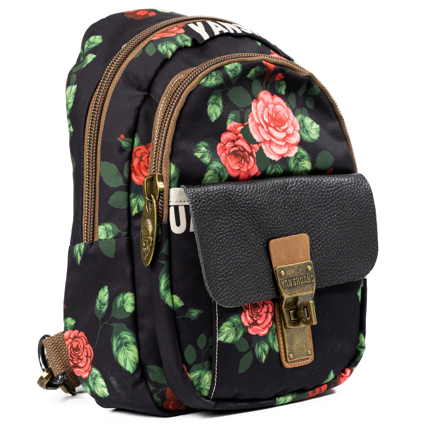 YAN SHUANG Convertible Backpack Flower Language Black Leather