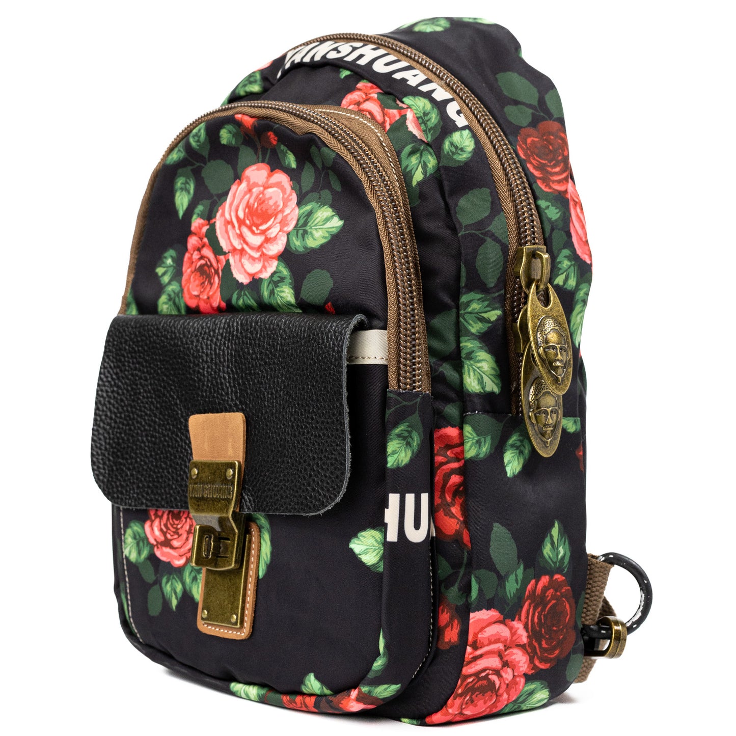 YAN SHUANG Convertible Backpack Flower Language Black Leather