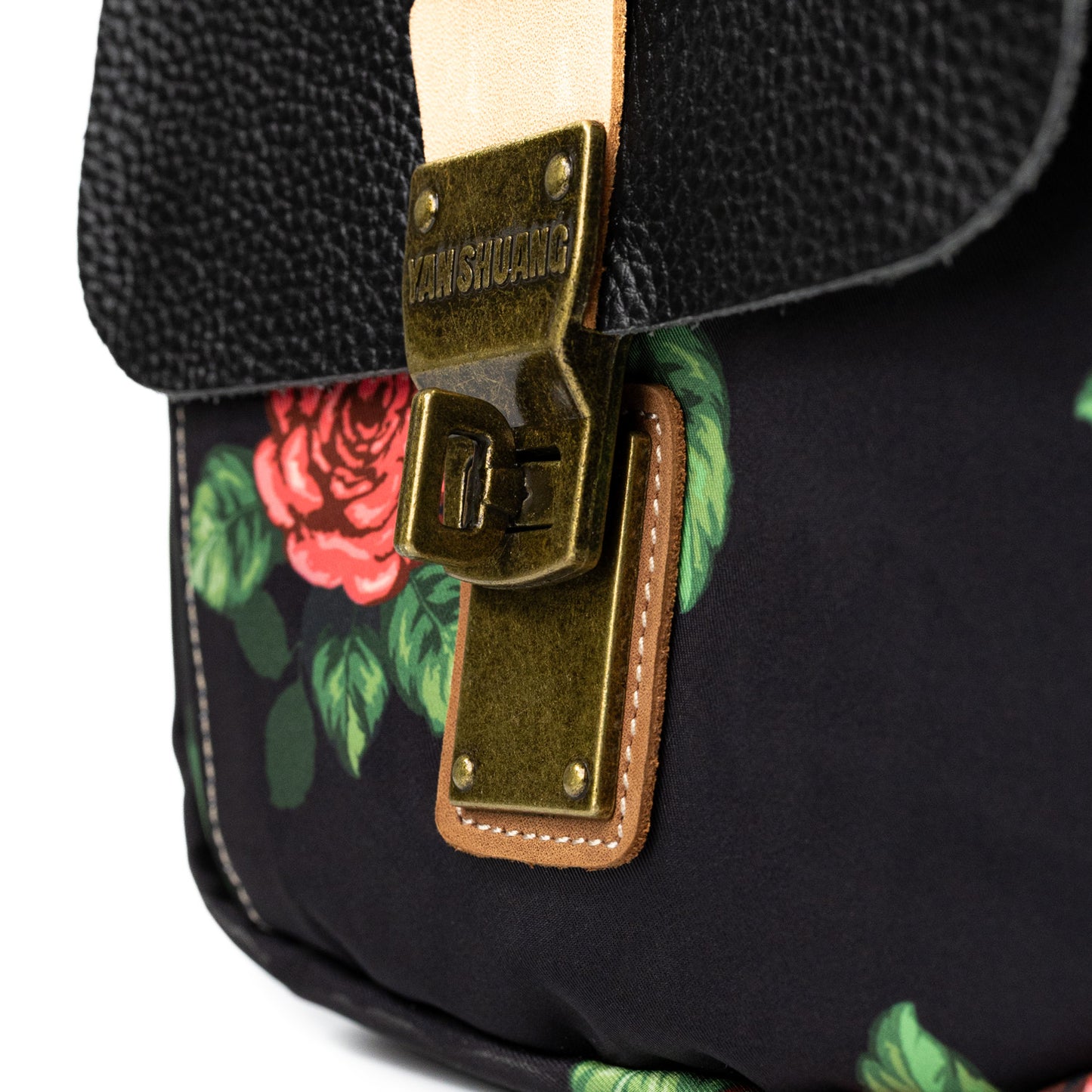 YAN SHUANG Convertible Backpack Flower Language Black Leather