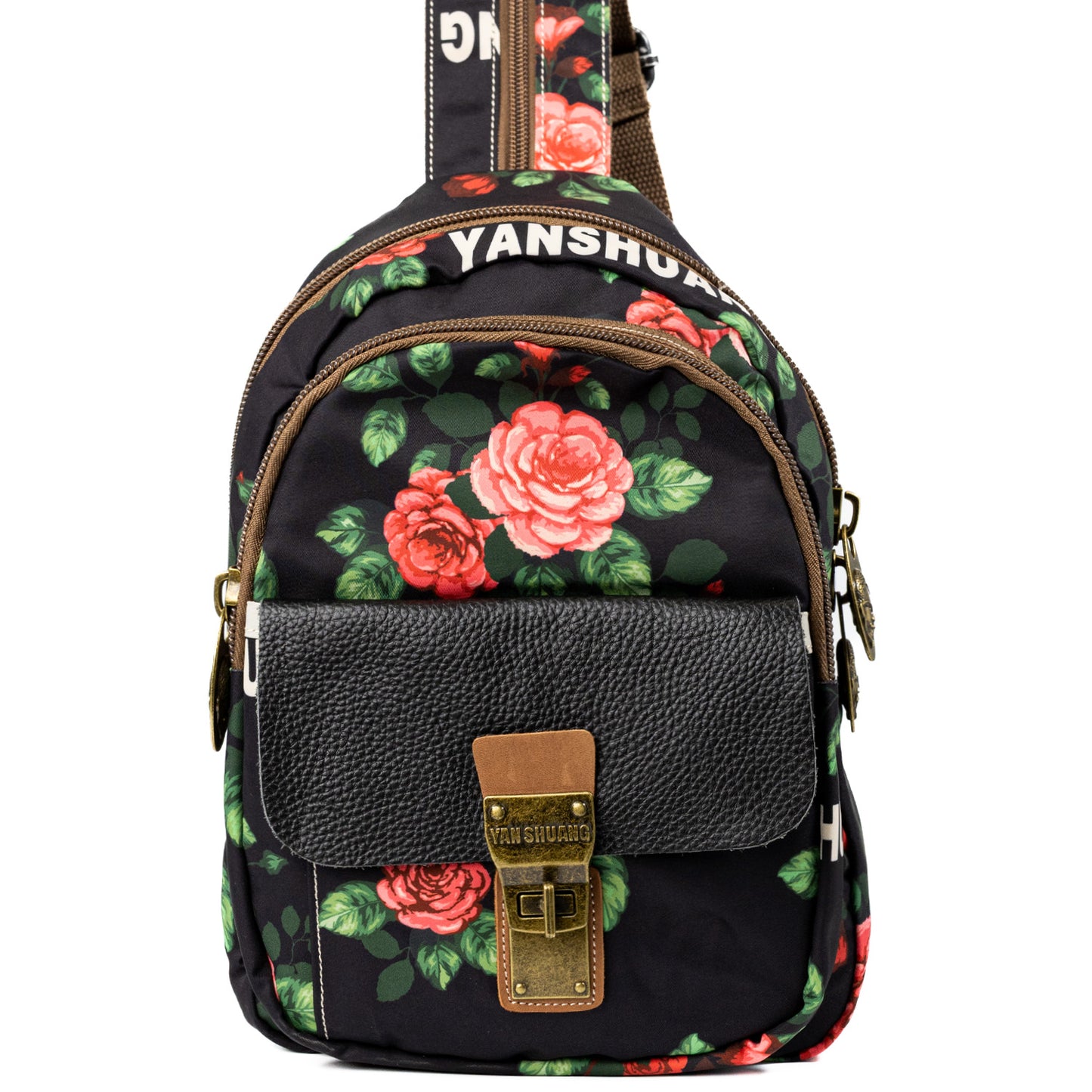 YAN SHUANG Convertible Backpack Flower Language Black Leather