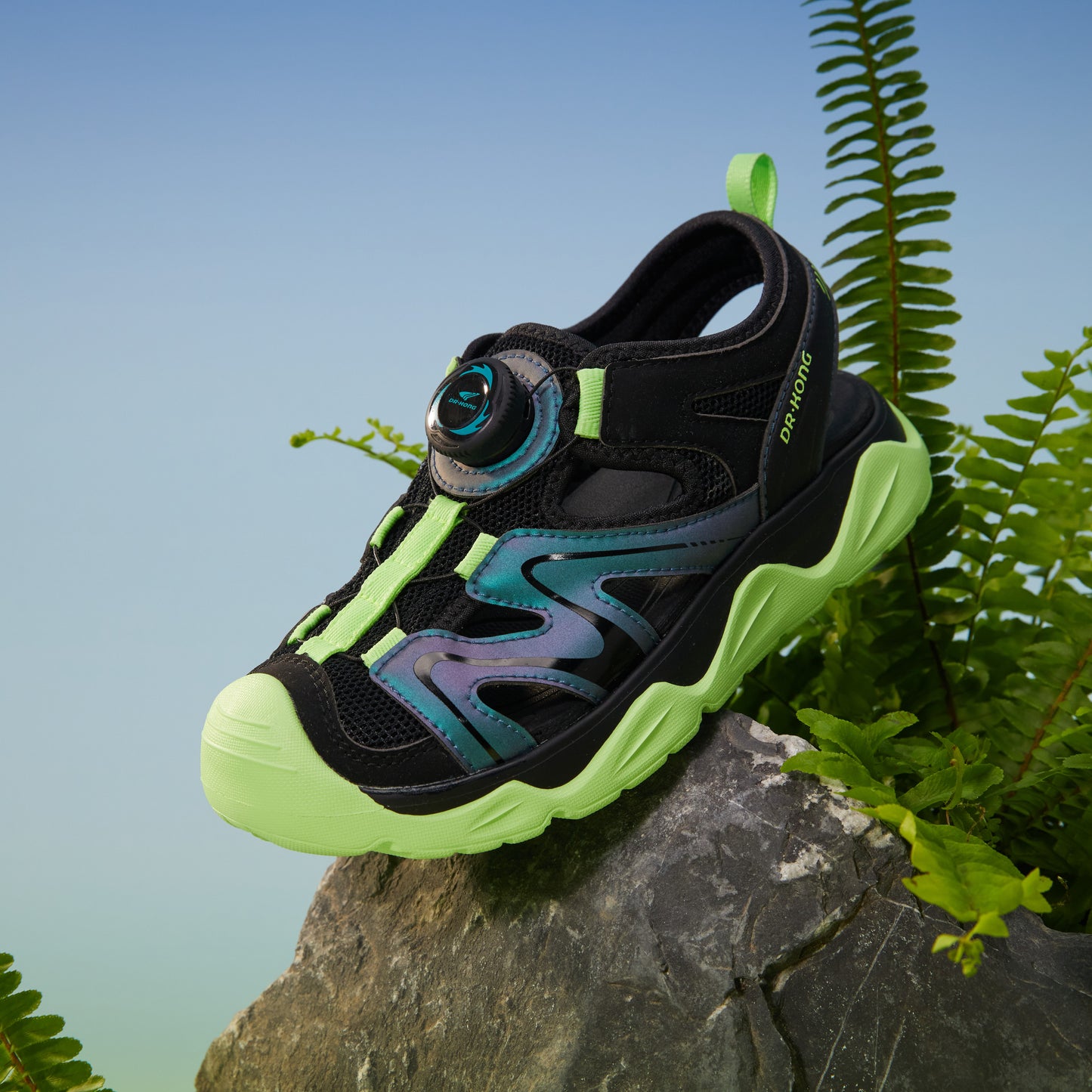 DR. KONG 921 BLACK GREEN BLUE SANDALS
