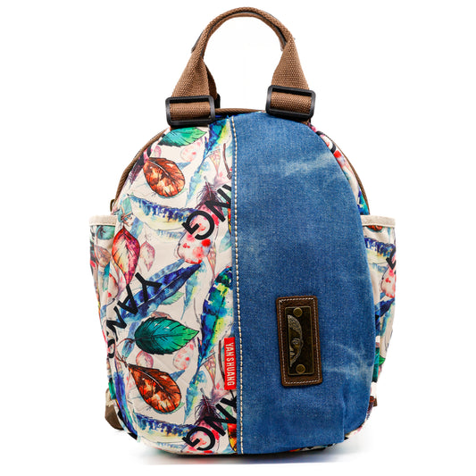 YAN SHUANG Unisex Flying Leaves Denim Backpack