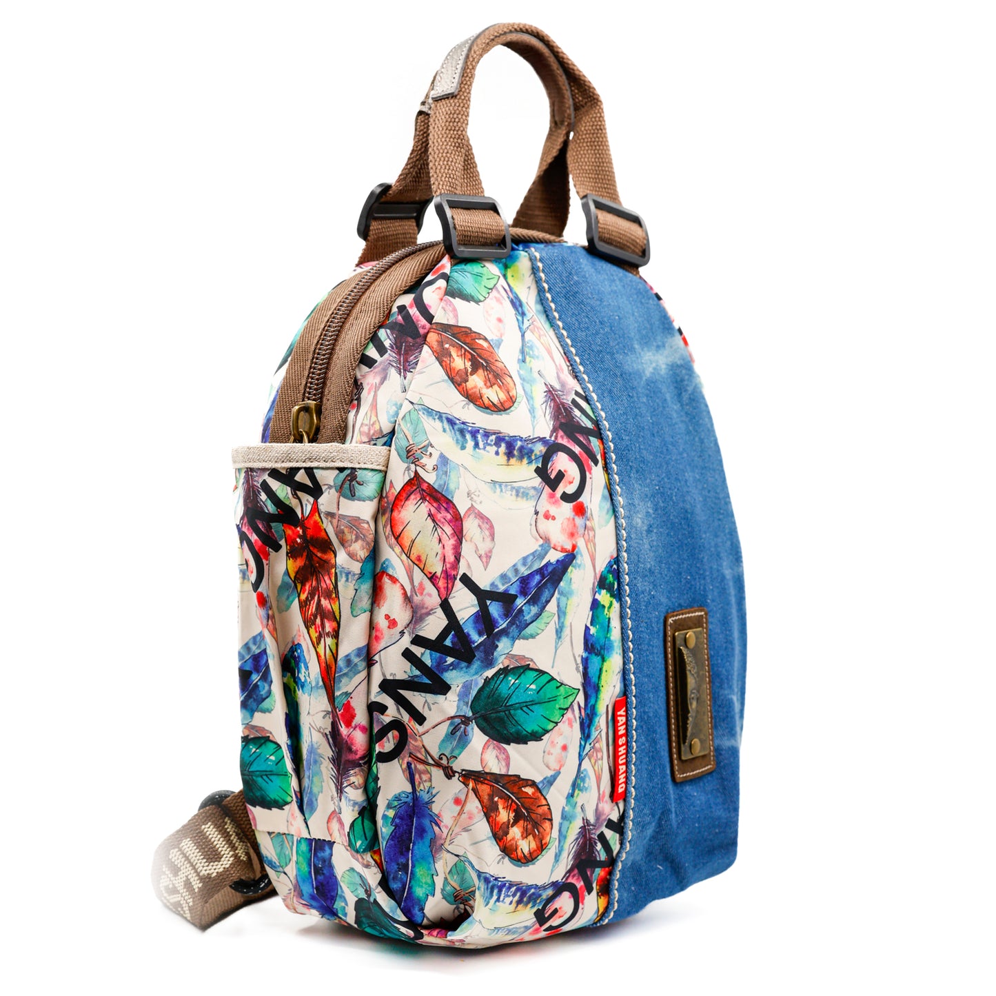 YAN SHUANG Unisex Flying Leaves Denim Backpack