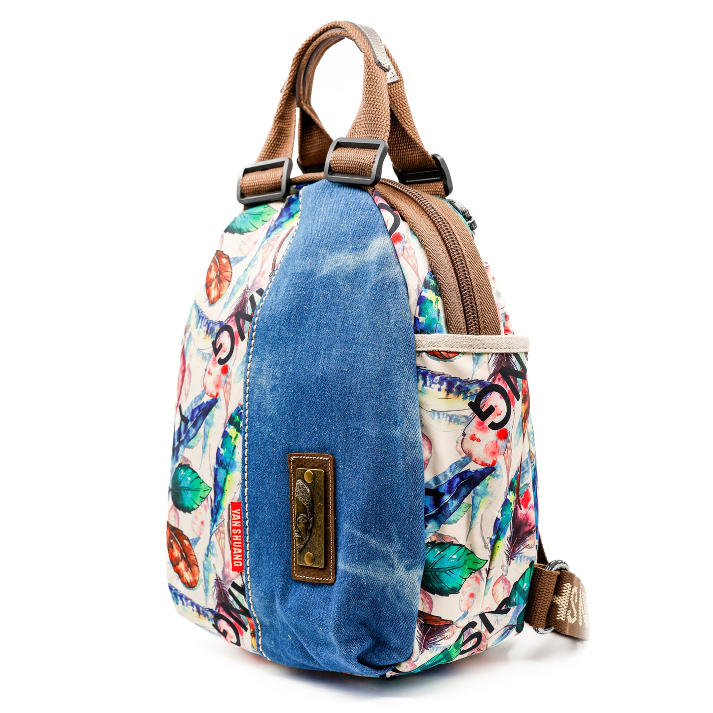 YAN SHUANG Unisex Flying Leaves Denim Backpack