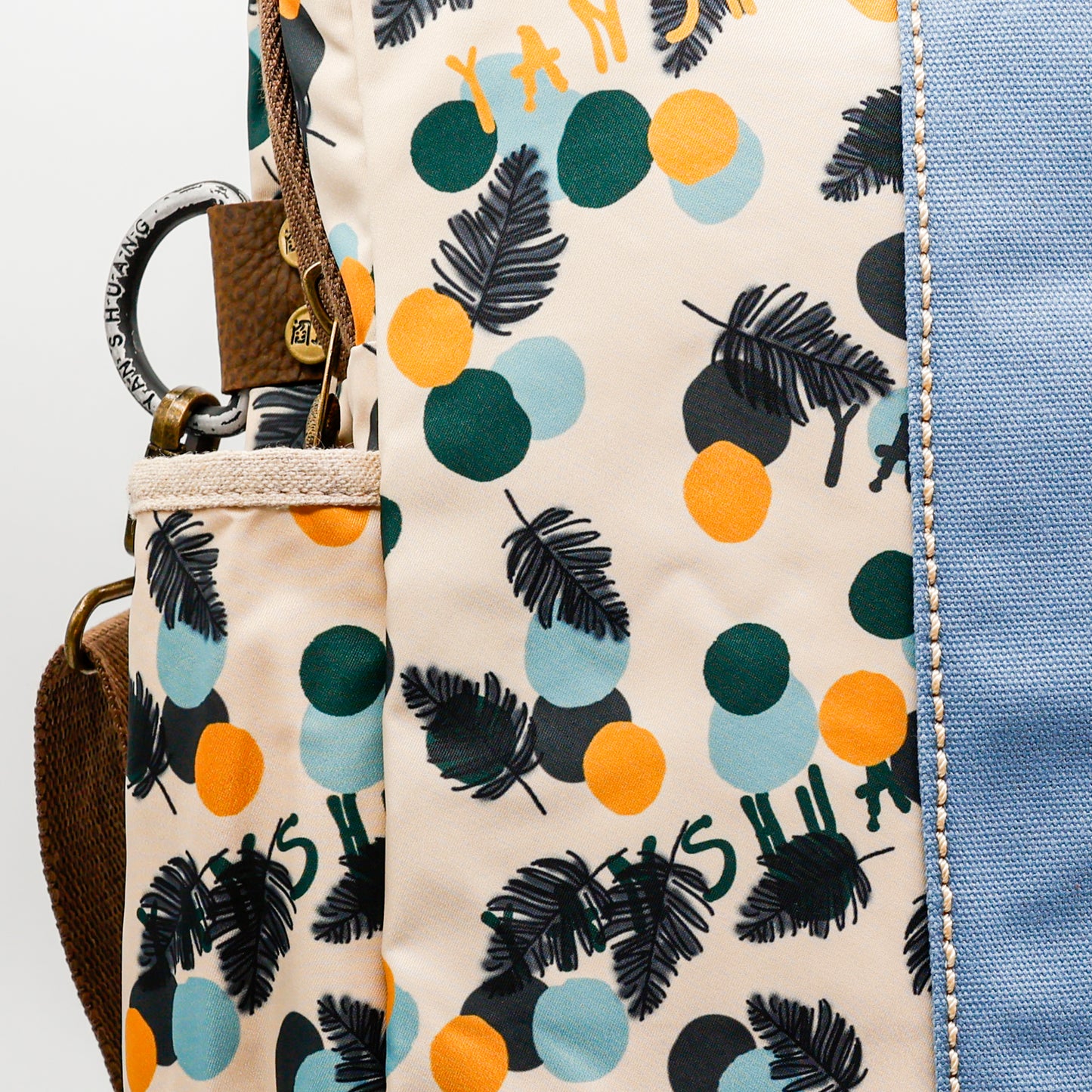 YAN SHUANG Mochila Ejecutiva Dots & Feather Algodón Azul