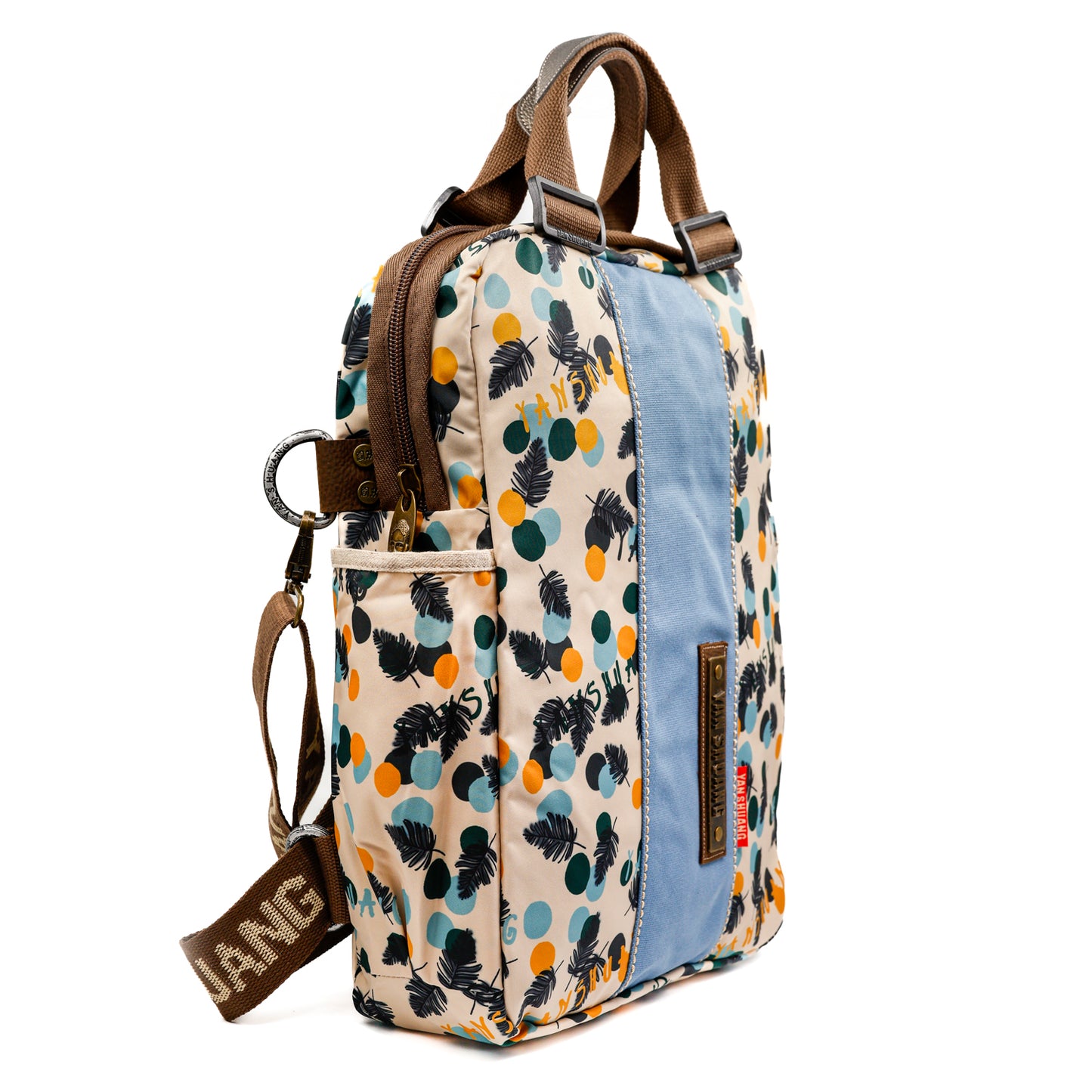 YAN SHUANG Mochila Ejecutiva Dots & Feather Algodón Azul