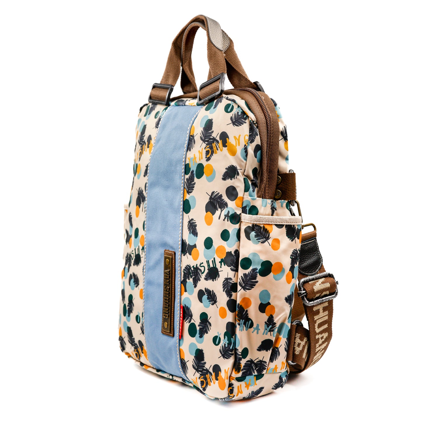 YAN SHUANG Mochila Ejecutiva Dots & Feather Algodón Azul