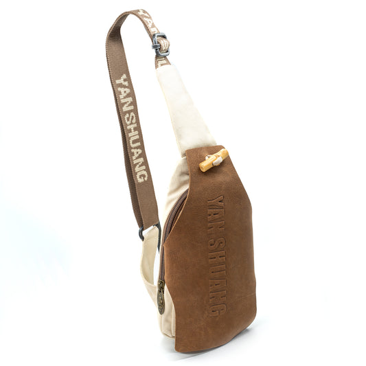 YAN SHUANG Ivory Cotton Leather Shoulder Bag