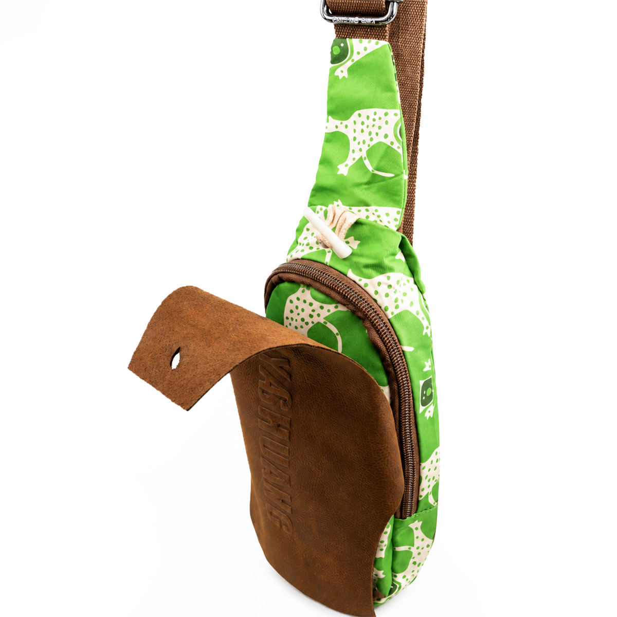 YAN SHUANG Bandolera Piel Café Green Leopard