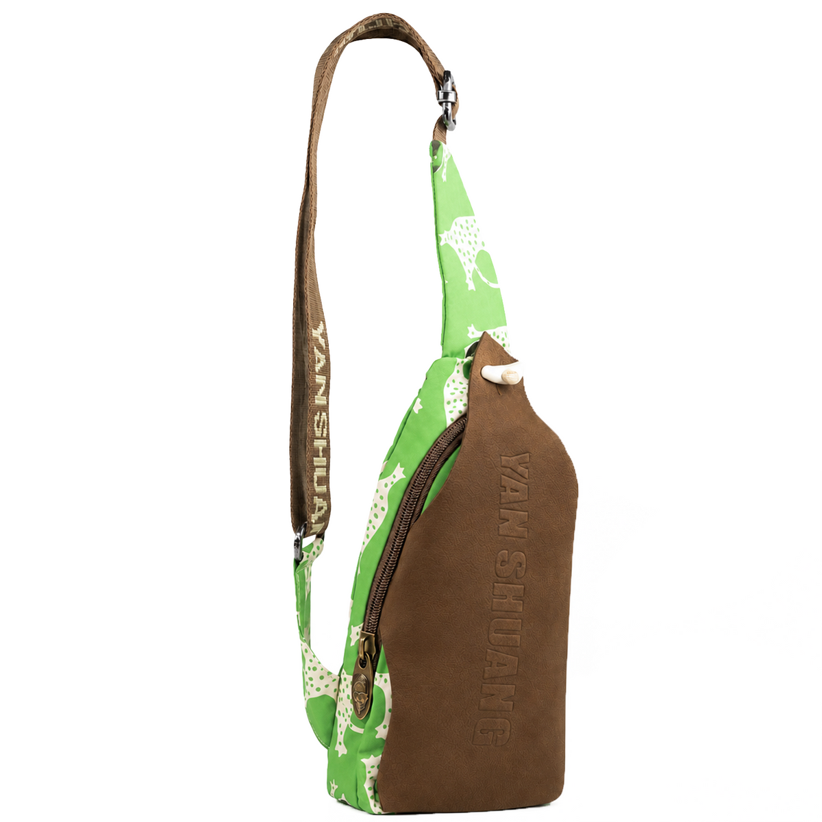 YAN SHUANG Bandolera Piel Café Green Leopard