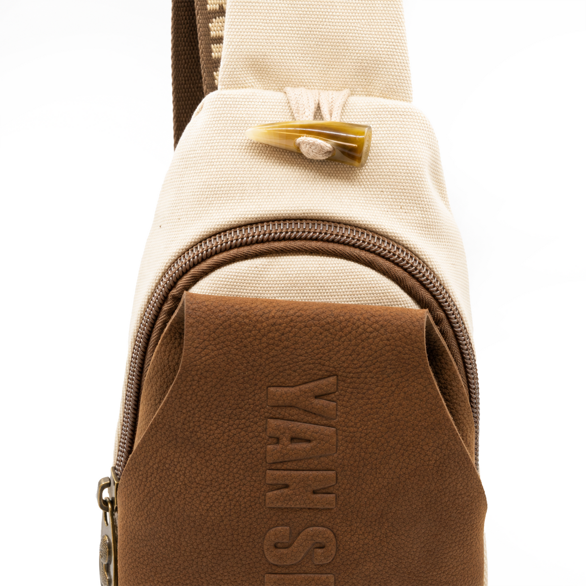 YAN SHUANG Ivory Cotton Leather Shoulder Bag
