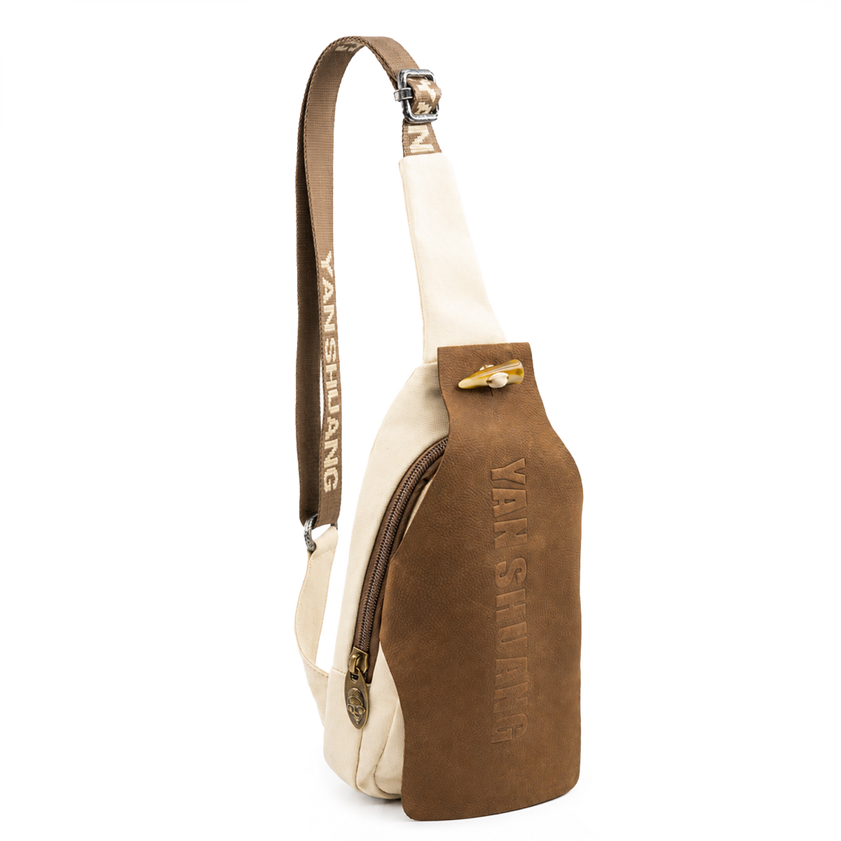 YAN SHUANG Ivory Cotton Leather Shoulder Bag