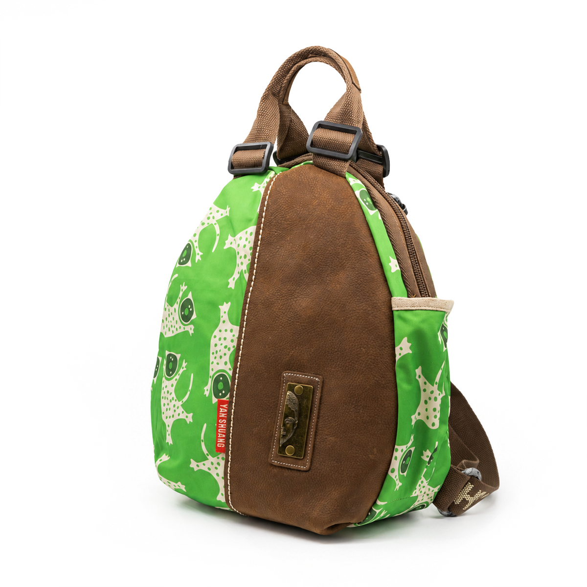 YAN SHUANG Mochila Urbana Green Leopard Piel Café