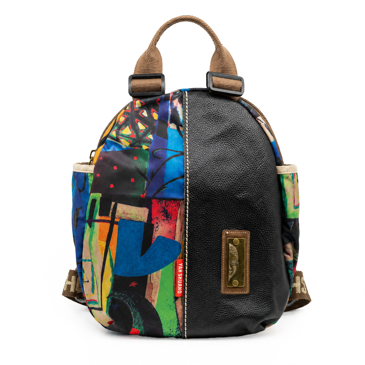 YAN SHUANG Urban Backpack, Black Leather-Look Figure
