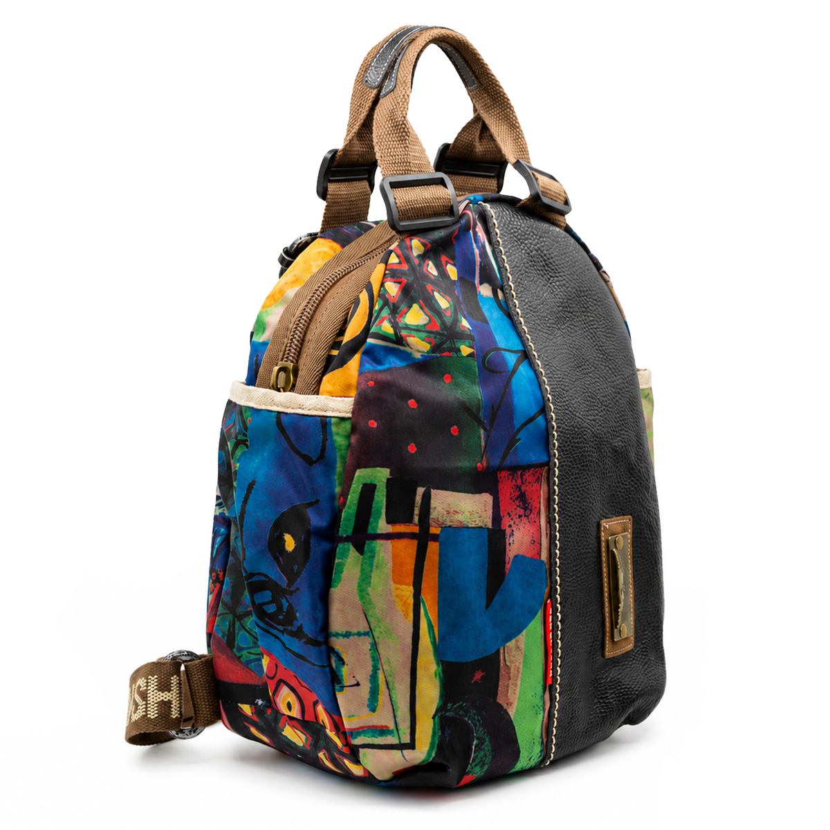 YAN SHUANG Urban Backpack, Black Leather-Look Figure
