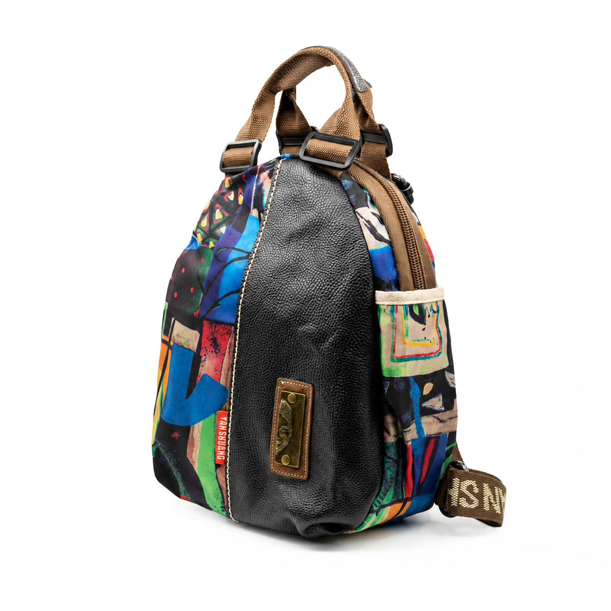 YAN SHUANG Urban Backpack, Black Leather-Look Figure
