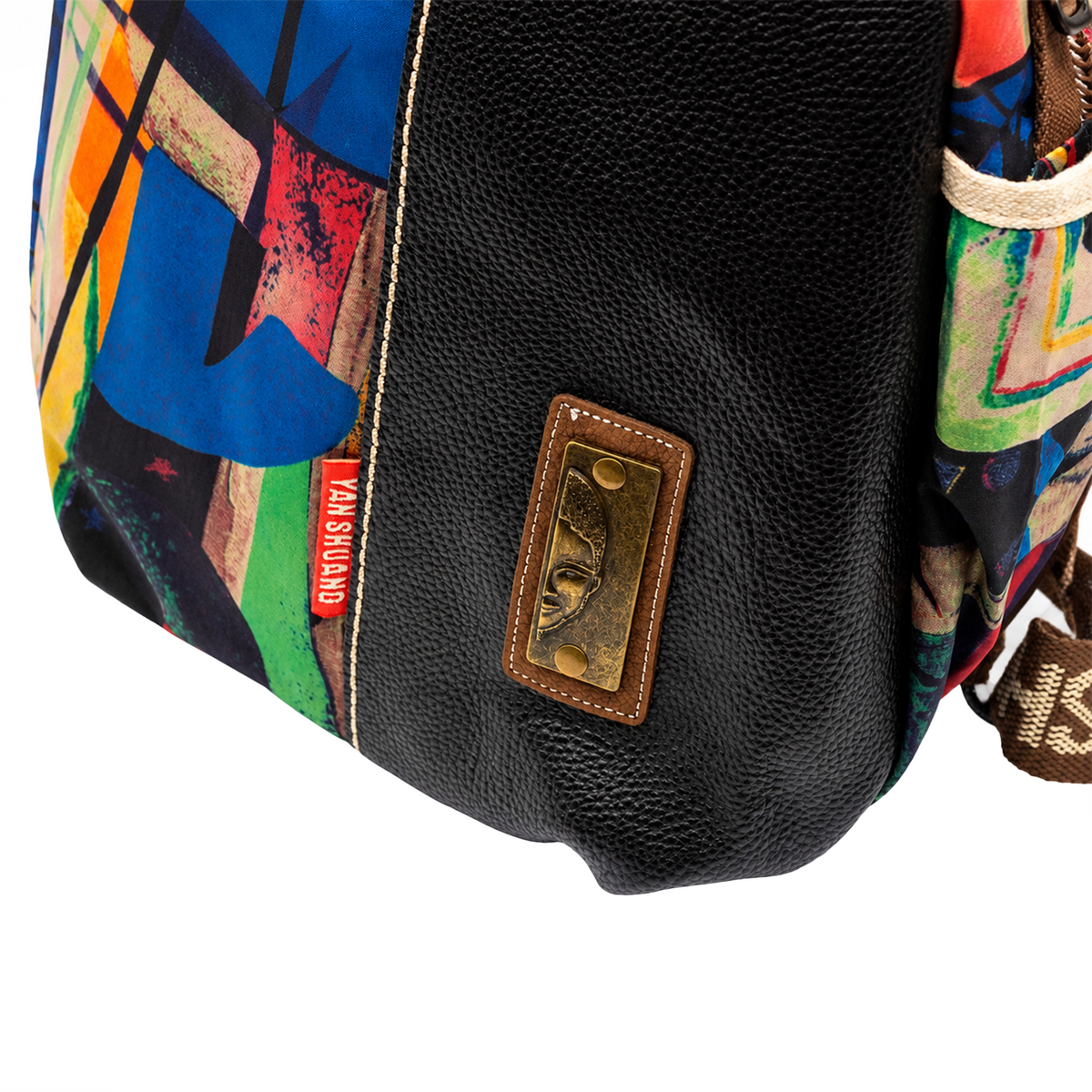 YAN SHUANG Urban Backpack, Black Leather-Look Figure
