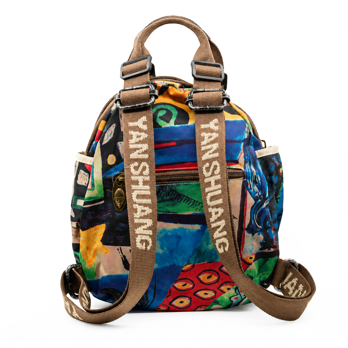 YAN SHUANG Urban Backpack, Black Leather-Look Figure
