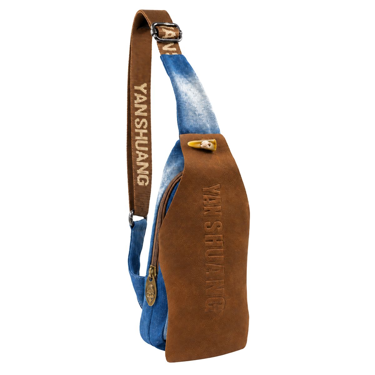 YAN SHUANG Denim Leather Shoulder Bag
