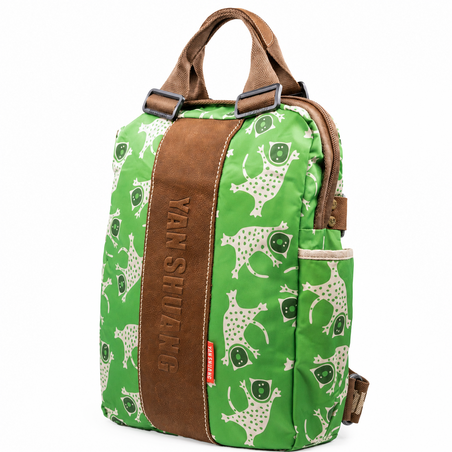 YAN SHUANG Mochila Ejecutiva Green Leopard Piel Café