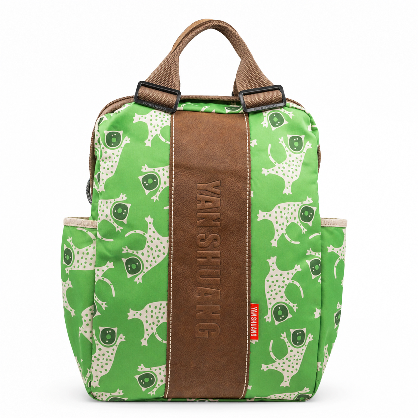 YAN SHUANG Mochila Ejecutiva Green Leopard Piel Café