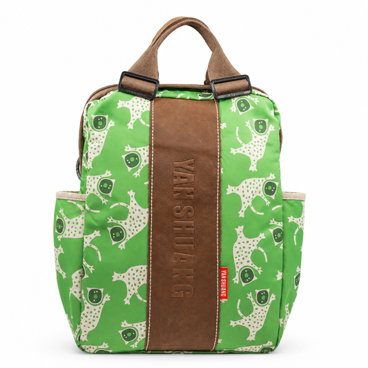 YAN SHUANG Mochila Ejecutiva Green Leopard Piel Café