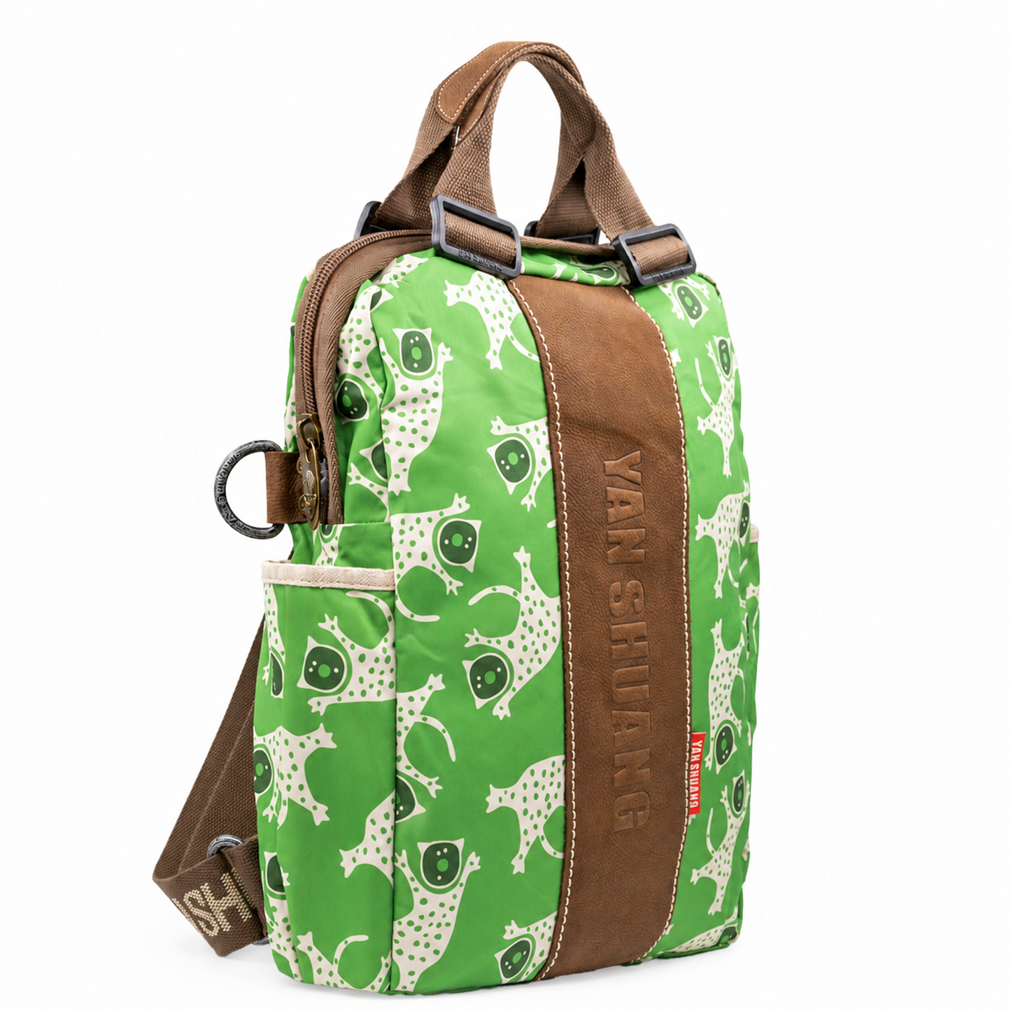 YAN SHUANG Mochila Ejecutiva Green Leopard Piel Café