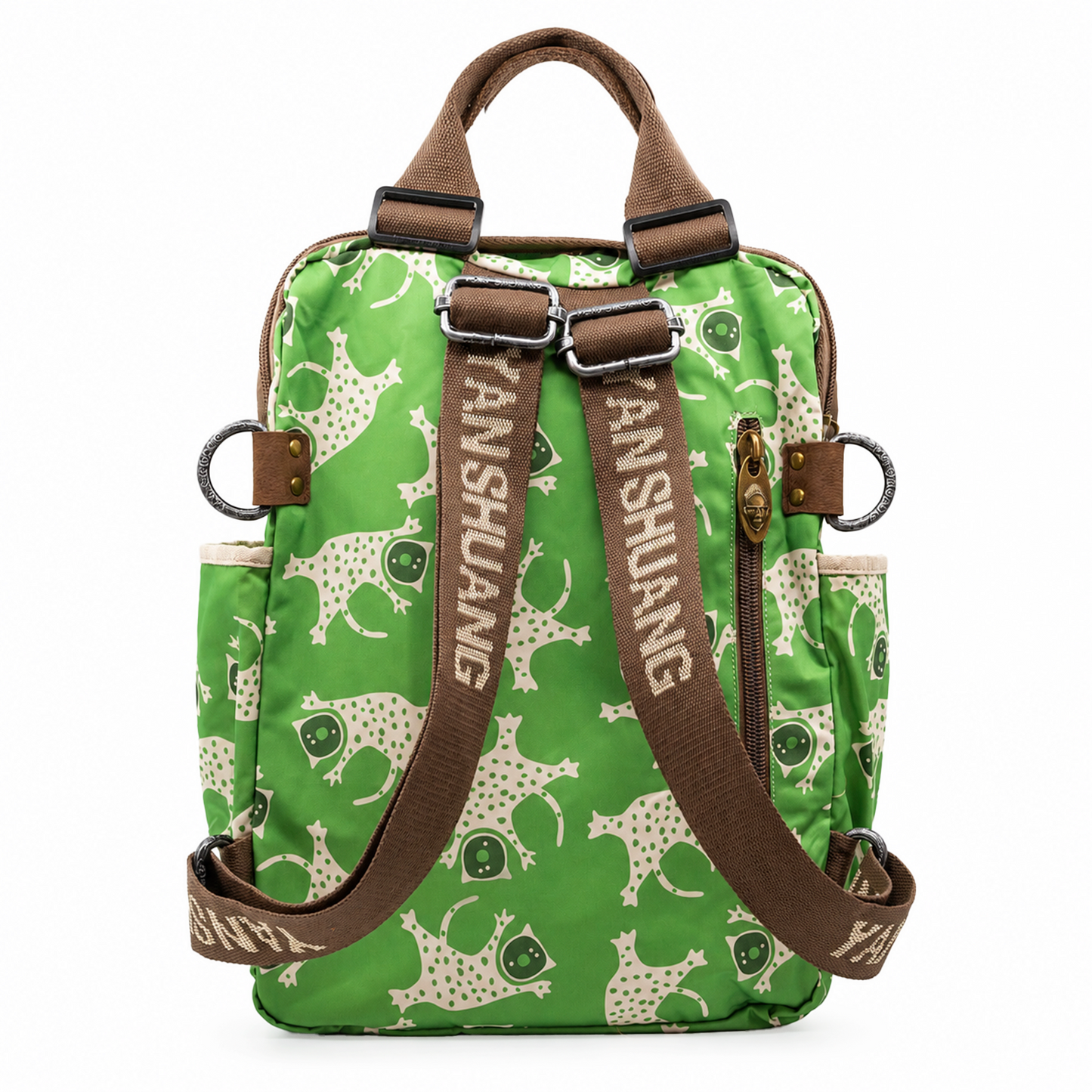 YAN SHUANG Mochila Ejecutiva Green Leopard Piel Café