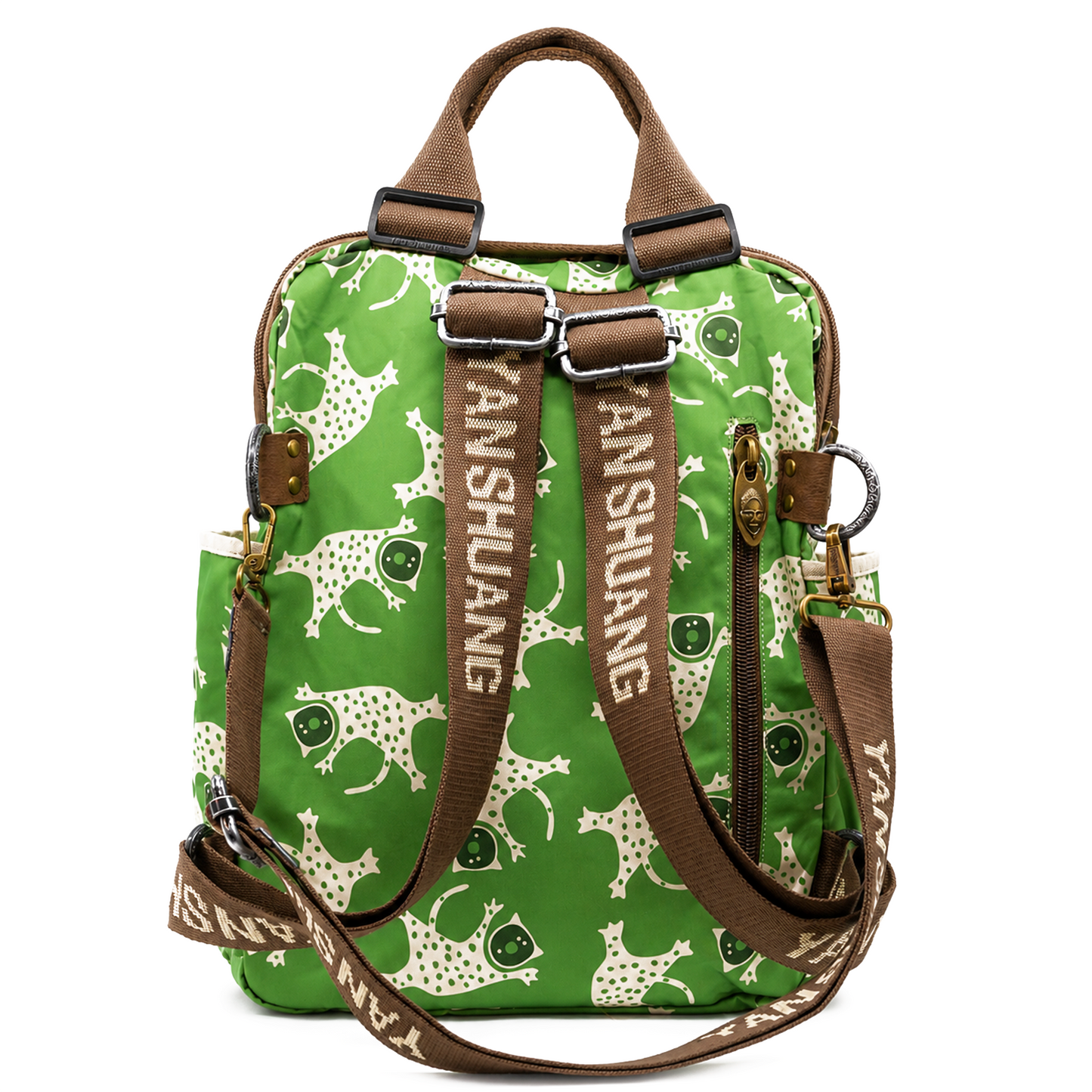 YAN SHUANG Mochila Ejecutiva Green Leopard Piel Café
