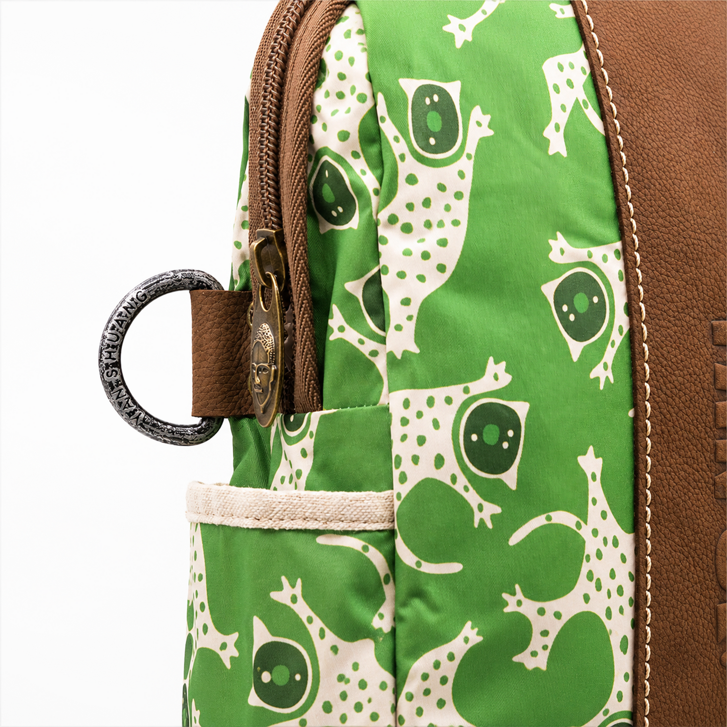 YAN SHUANG Mochila Ejecutiva Green Leopard Piel Café